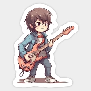 A boy playing his favourite guitar Sticker